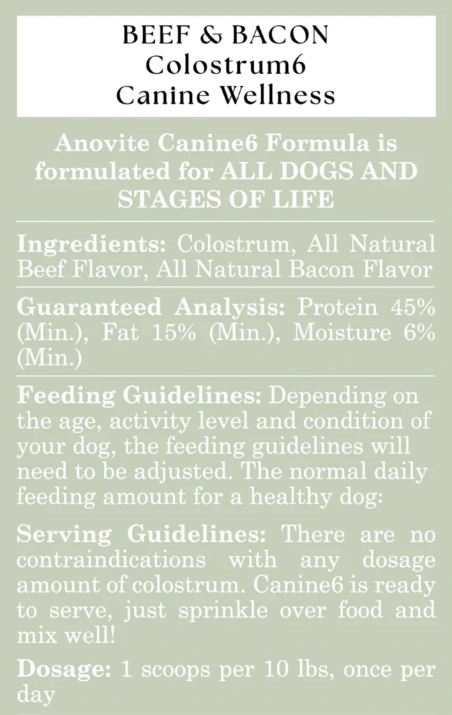 Anovité Canine6 supplement facts