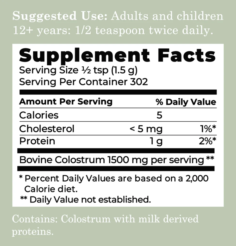 Anovité Colostrum6 Supplement facts