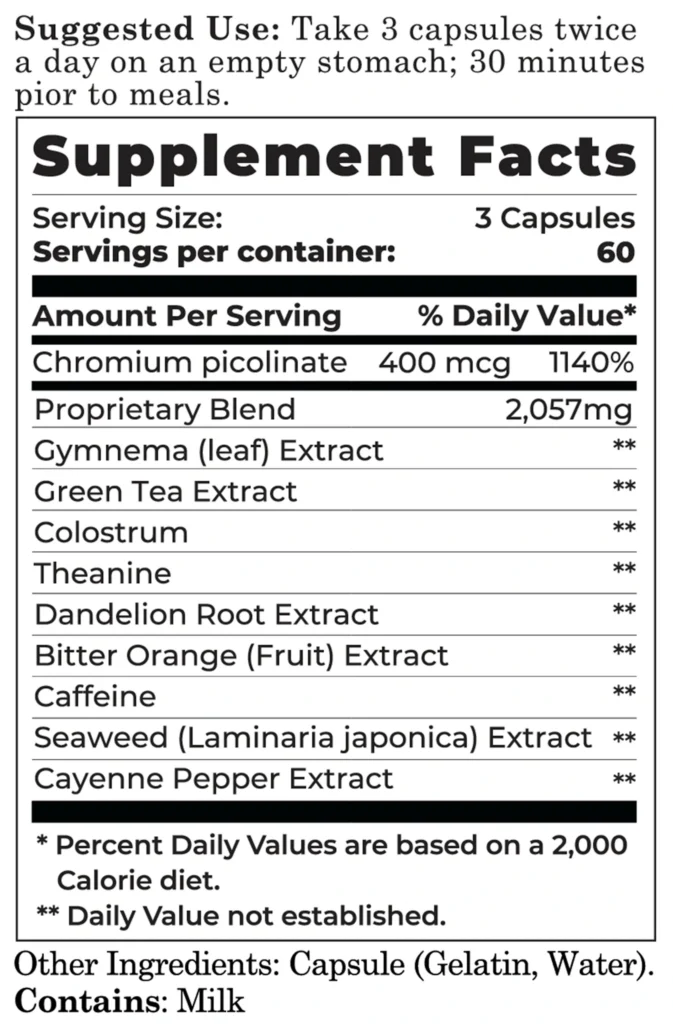 Anovité LeptiTrim6 day time supplement facts