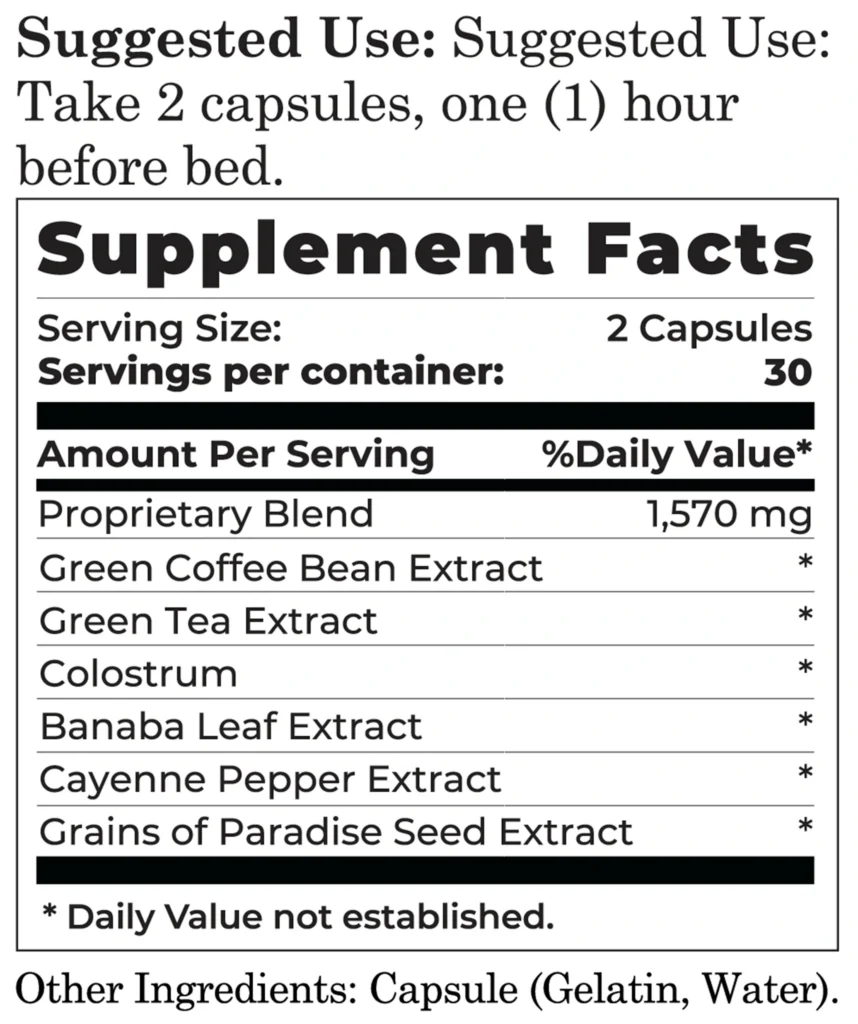Anovité LeptiTrim6 night time supplement facts