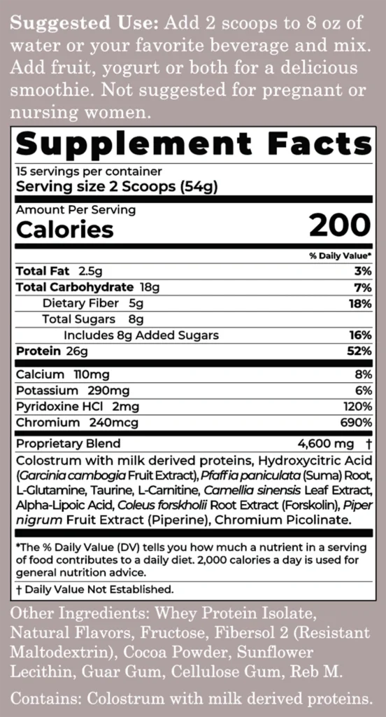 Anovité LeptiTrim6 shake chocolate supplement facts