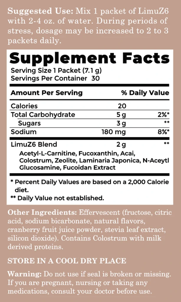 Anovité Limuz6 Nutritional Facts